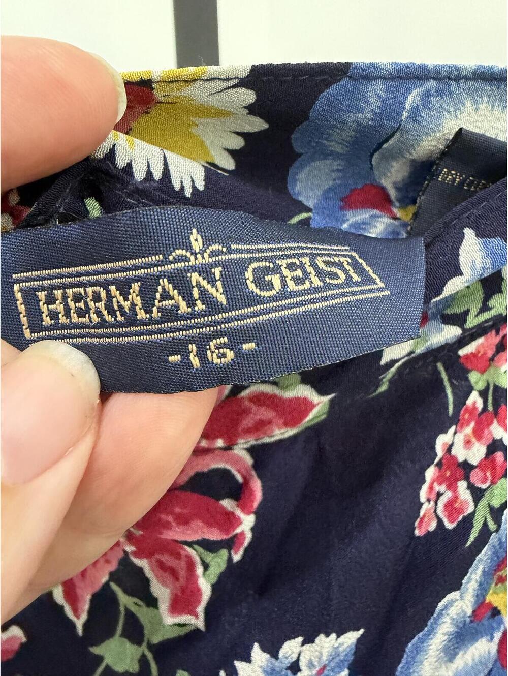 Herman Geist Navy Floral Midi Skirt Size 16 Vintage 90s - Picture 6 of 8